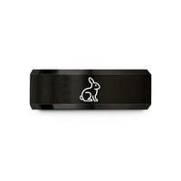 engraved wedding rings sets – black tungsten sitting bunny wedding band
