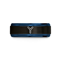 men's wedding band design – black & blue tungsten chromosome y wedding band