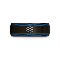 men's tungsten wedding band – black & blue tungsten honeycomb lines wedding band