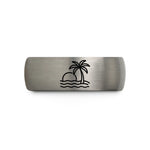 engraved bands for him – black & blue & gray tungsten sunset palm wedding band