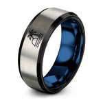 men's tungsten wedding band – black & blue & grey tungsten sunset palm ring