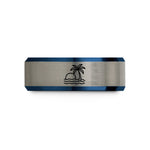 men's tungsten wedding band – black & blue & silver tungsten sunset palm wedding band