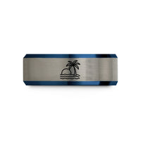 men's tungsten wedding band – black & blue & silver tungsten sunset palm wedding band