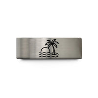 tungsten rings for couples – blue & gray tungsten sunset palm wedding band