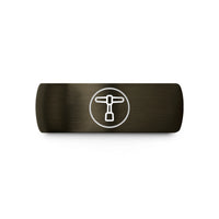 custom engraved rings – gunmetal & black tungsten drum key circle wedding band