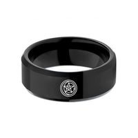 unisex promise rings – black tungsten pentacle moon wedding band