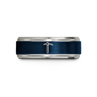 matching tungsten rings set – blue & gray tungsten pickaxe wedding band