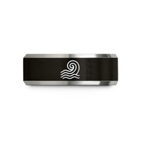 matching couple rings set – black & gray tungsten steam wave pattern wedding band
