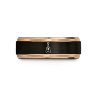 his and hers bands – black & rose gold tungsten ukulele wedding band