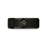 custom engraved ring bands – black tungsten wolf pack wedding band