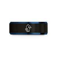 engraved couple bands set – black & blue tungsten duckling wedding band