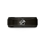 engraved promise rings set – black tungsten roofer roofline hammer wedding band