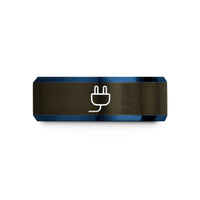 best rings for couples – gunmetal & blue tungsten ac plug wedding band