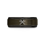 tungsten wedding band set – gunmetal & black tungsten crossed fire axes wedding band
