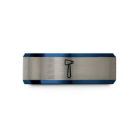 wedding band ring sets – blue & grey tungsten reflex hammer wedding band