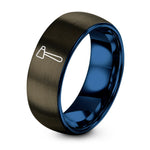 Engagement Rings Sets for Couples – gunmetal & blue tungsten reflex hammer ring