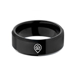 unisex wedding band set – black tungsten location pin house wedding band