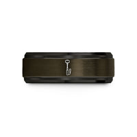 custom engraved rings set – gunmetal & black tungsten monopod wedding band