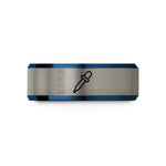 couple matching bands set – blue & gray tungsten pipette wedding band