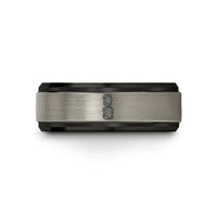 matching tungsten band sets – black & grey tungsten roller derby wedding band