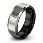 custom couples ring sets – black & gray tungsten roller derby ring