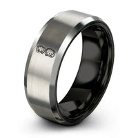 custom couples ring sets – black & gray tungsten roller derby ring