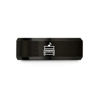 couples rings with engraving – black tungsten upright piano wedding band