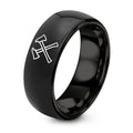 Crossed Fire Axes – Tungsten Wedding Band, 8 mm, Black Comfort-Fit Unisex
