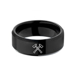 unique rings for weddings – black tungsten crossed fire axes wedding band