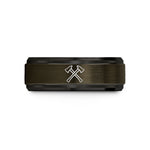 unique rings for weddings – gunmetal & black tungsten crossed fire axes wedding band