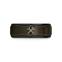 unique rings for weddings – gunmetal & black tungsten crossed fire axes wedding band