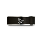 stylish rings for him – black & grey tungsten eagle flight wedding band
