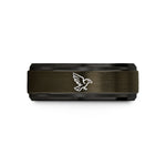 engraved rings for him – gunmetal & black tungsten eagle flight wedding band
