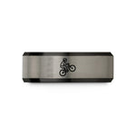 stylish men's rings online – black & blue & silver tungsten wheelie rider wedding band