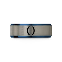 bevel edge rings men – blue & gray tungsten parentheses () wedding band