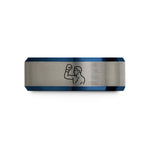 men's tungsten wedding band – black & blue & gray tungsten boxing uppercut silhouette wedding band