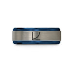 tungsten carbide men's ring – blue & silver tungsten exponential curve wedding band