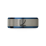 men's laser engraved band – blue & gray tungsten exponential curve wedding band