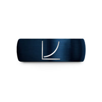 men's custom engraved ring – blue tungsten exponential curve wedding band