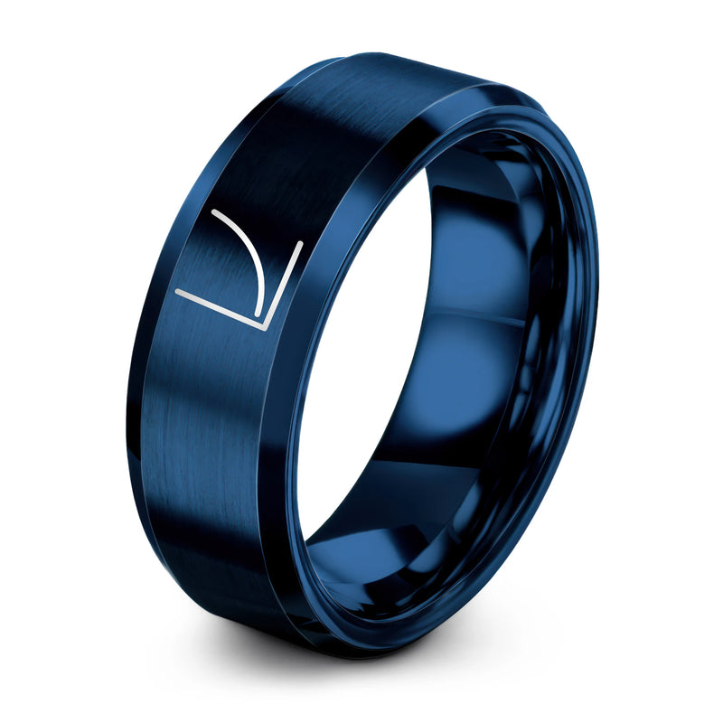 Exponential Curve – Tungsten Wedding Band, 8 mm, Blue Comfort-Fit Unisex