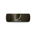 engraved wedding band him – gunmetal & blue tungsten exponential curve wedding band