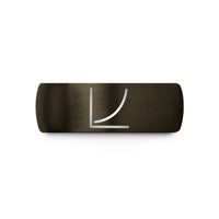 engraved wedding band him – gunmetal & blue tungsten exponential curve wedding band