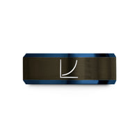engraved wedding band him – gunmetal & blue tungsten exponential curve wedding band