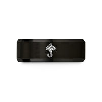 engraved metal wedding ring – black tungsten fishermans knot hook wedding band