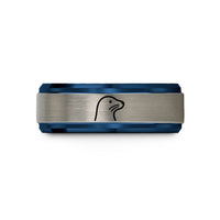 custom engraved ring set – blue & gray tungsten sea lion wedding band