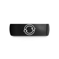 custom laser engraved bands – black tungsten sync circular arrows wedding band