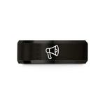 engraved presents for him – black & gold tungsten megaphone wedding band
