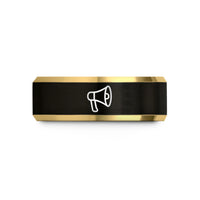 customized dad present ideas – black & gold tungsten megaphone wedding band