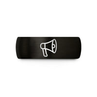 customized dad present ideas – black & rose gold tungsten megaphone wedding band