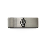 best presents for fathers – blue & silver tungsten skeleton hand wedding band